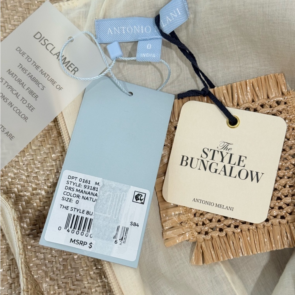 Antonio Melani X The Style Bungalow Manana Mini Raffia Dress NWT Natural $199 - Picture 9 of 10